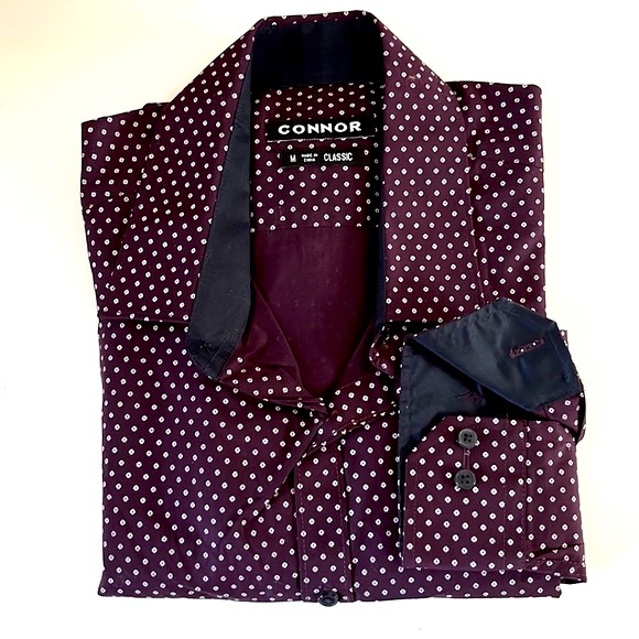 CONNOR CLASSIC BURGUNDY SHIRT. Casual. Dark blue application neck and cuff - Picture 6 of 6